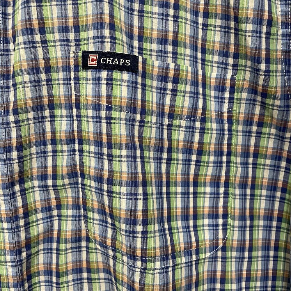 Chaps Short Sleeve Button Down Easy Care Shirt‎ Blue Green Orange Plaid Men's XL